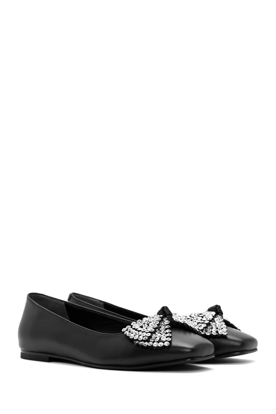 Women's Black Stone Leather Ballerinas