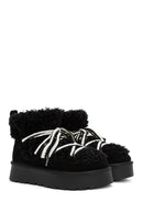Women's Black Thick-Soled Fur-Lined Leather Boots | Derimod