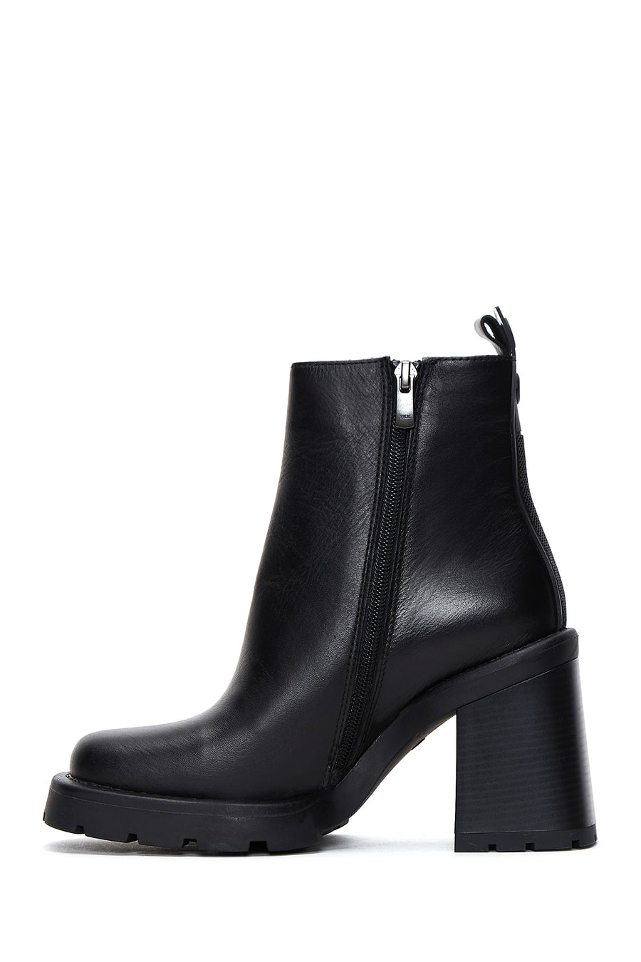 Women's Black Leather Zippered Heeled Boots