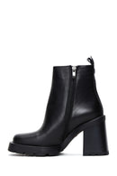 Women's Black Leather Heeled Zipper Boots | Derimod