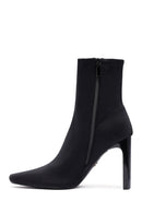 Woman Black Zip Closure High Thick Heeled Fabric Boots | Derimod