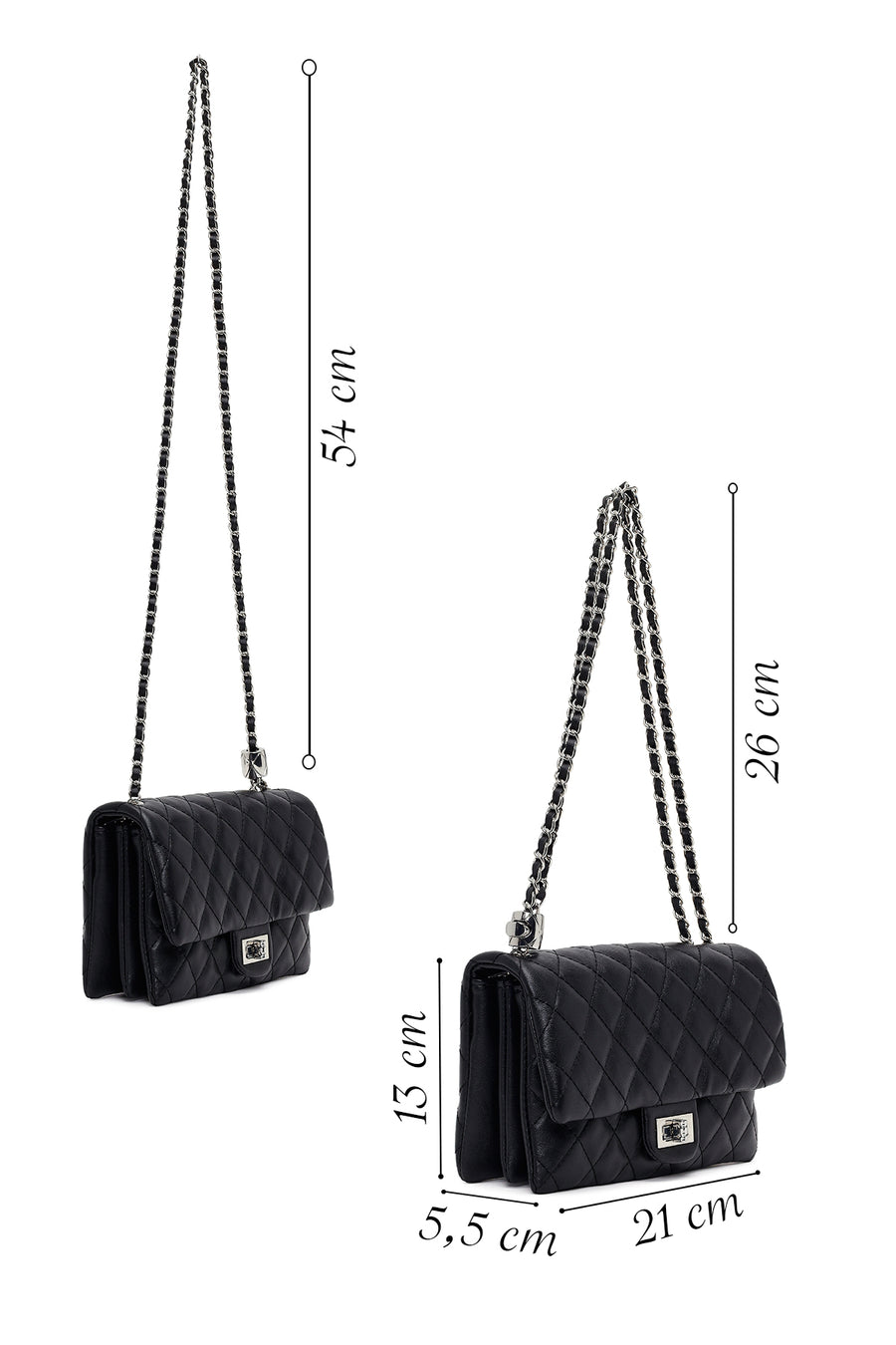 Woman Black Chain Strap Quilted Shoulder Bag