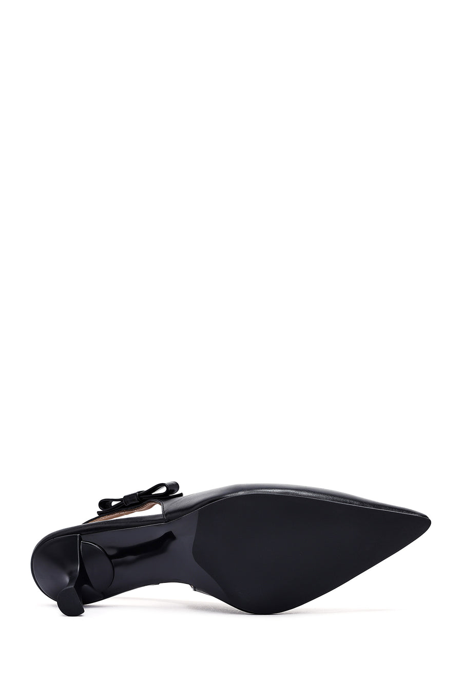 Women's Black Open Back Thin Heeled Leather Shoes