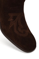 Woman Brown Thick-Heeled Patterned Suede Cowboy Boots | Derimod