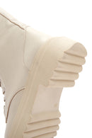 Women's Cream Zippered Leather Combat Boots | Derimod