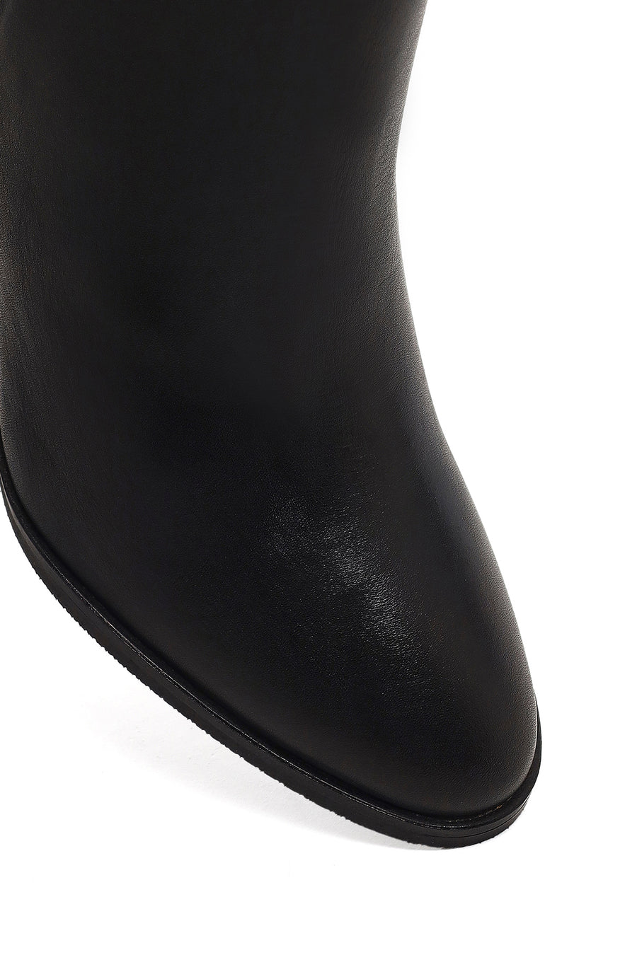 Woman Black Zip Closure Thick-Heeled Leather Boots