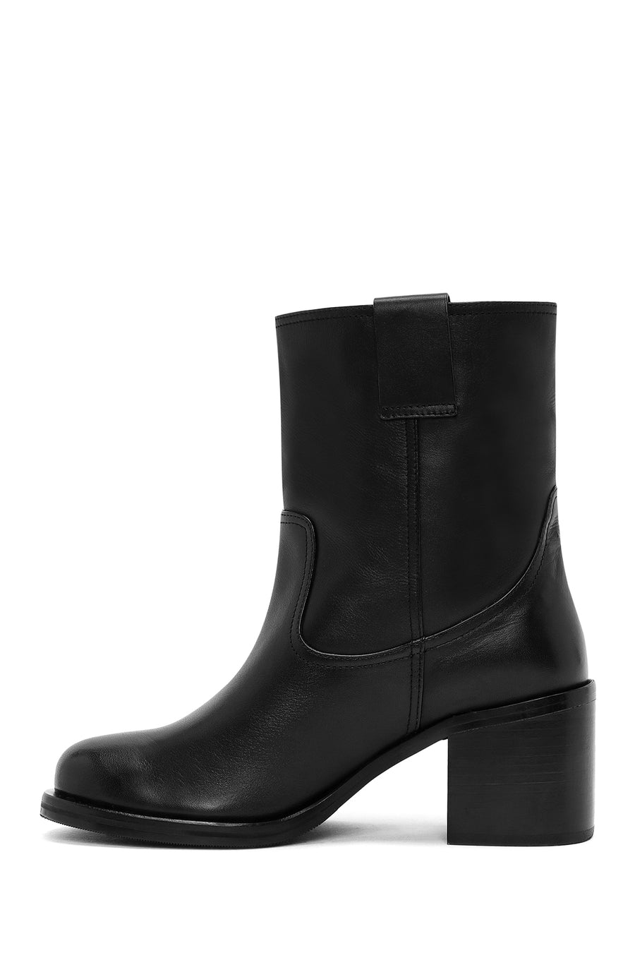 Women's Black Thick Heeled Leather Boots