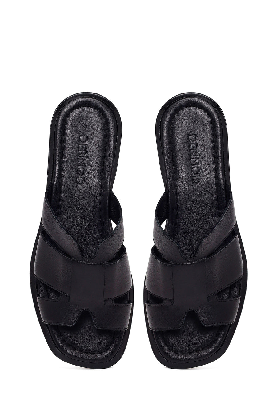 Woman Black Leather Slippers