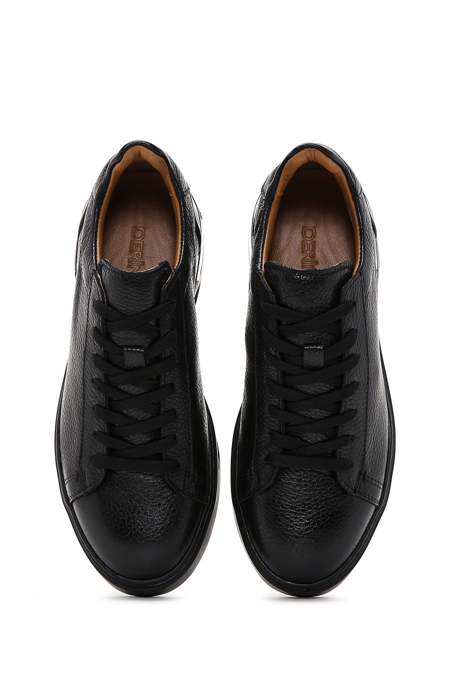 Erkek Siyah Bağcıklı Deri Sneaker