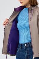 Terry Women's Grey Oversize Leather Jacket | Derimod