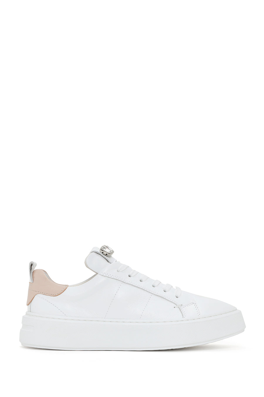 Women's White Laced Leather Sneaker with Accessory Detail 24SFD370518 | Derimod