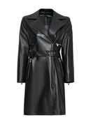 Angelique Women's Black Double Breasted Leather Coat | Derimod