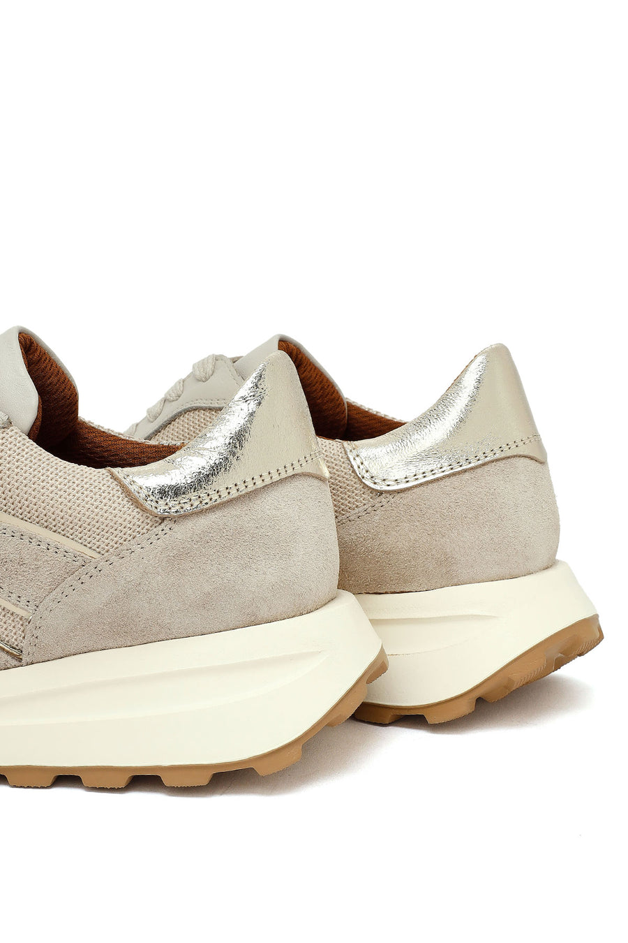 Woman Beige Lace-Up Thick Sole Leather Sneakers
