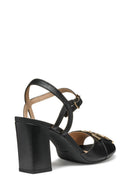 Geox Women Black D New Eraklia 80 Ankle Buckle Thick Heel Leather Sandal | Derimod