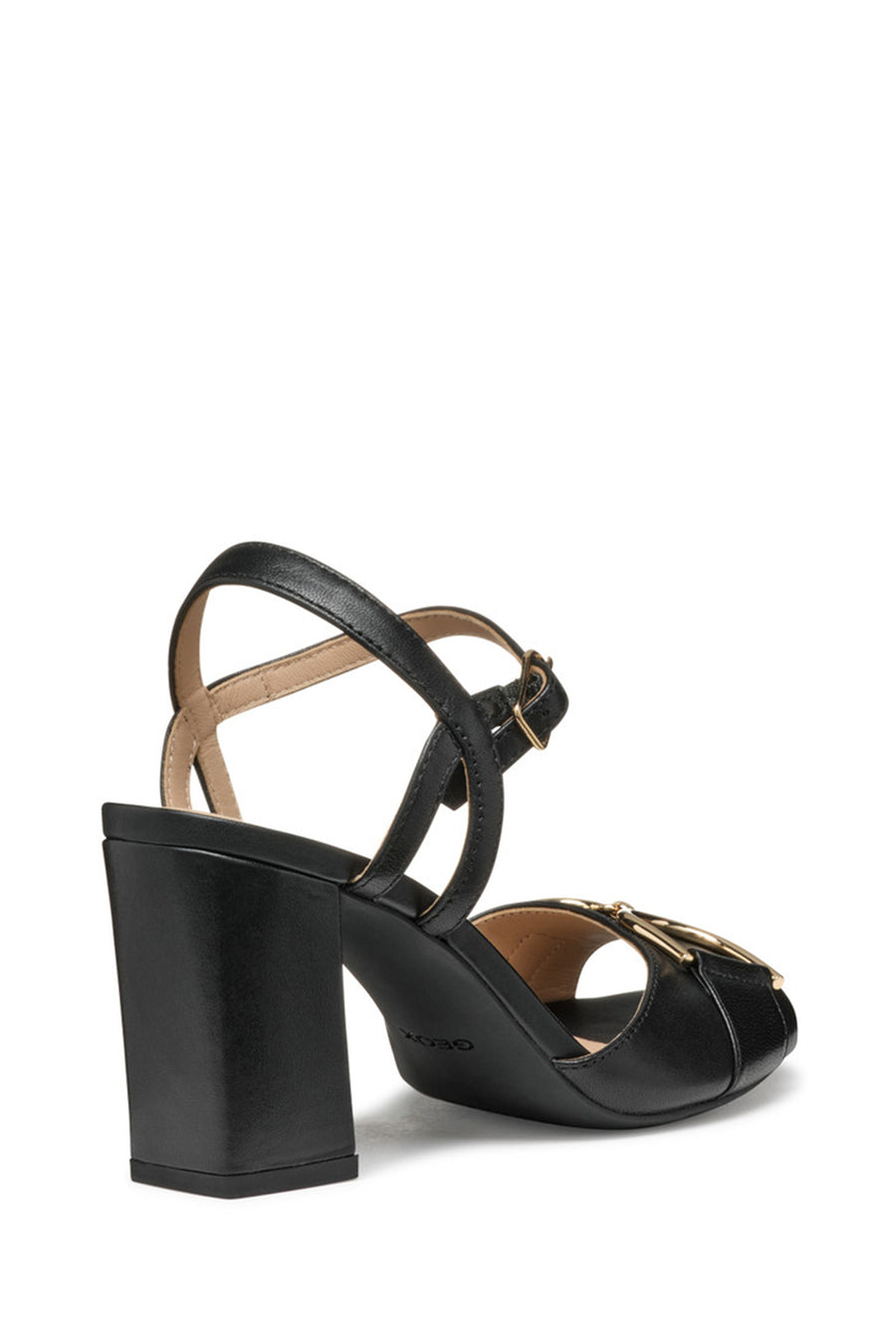 Geox Women Black D New Eraklia 80 Ankle Buckle Thick Heel Leather Sandal