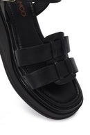 Women's Black Ankle Buckle Wedge Heel Leather Sandals | Derimod