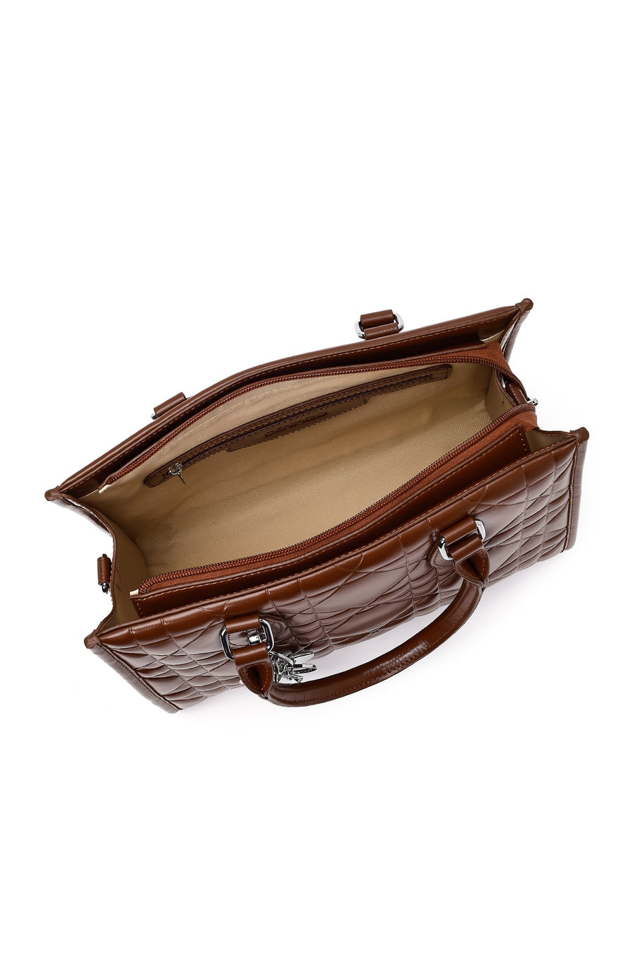 Woman Brown Long-Strap Quilted Classic Shoulder Bag