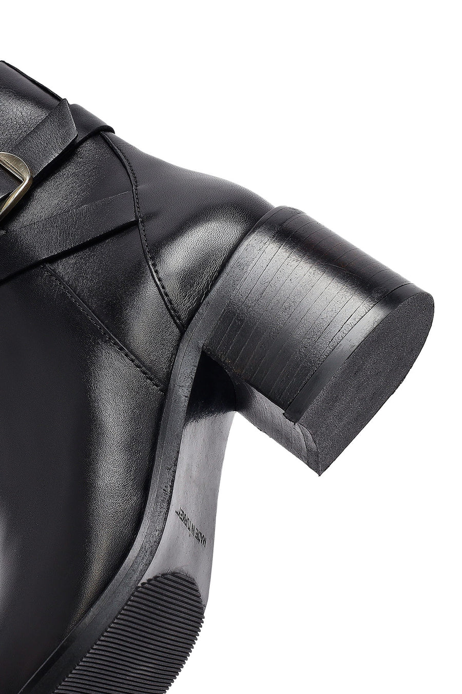 Woman Black Zip Closure Thick-Heeled Leather Boots