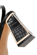 Women's Black Ankle Strap Thick Heel Crocodile Sandals | Derimod