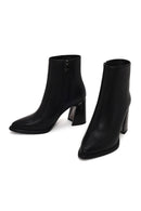 Woman Black Chunky Heeled Zip Closure Leather Boots | Derimod