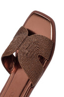 Women's Bronze Metallic Knitted Slippers | Derimod