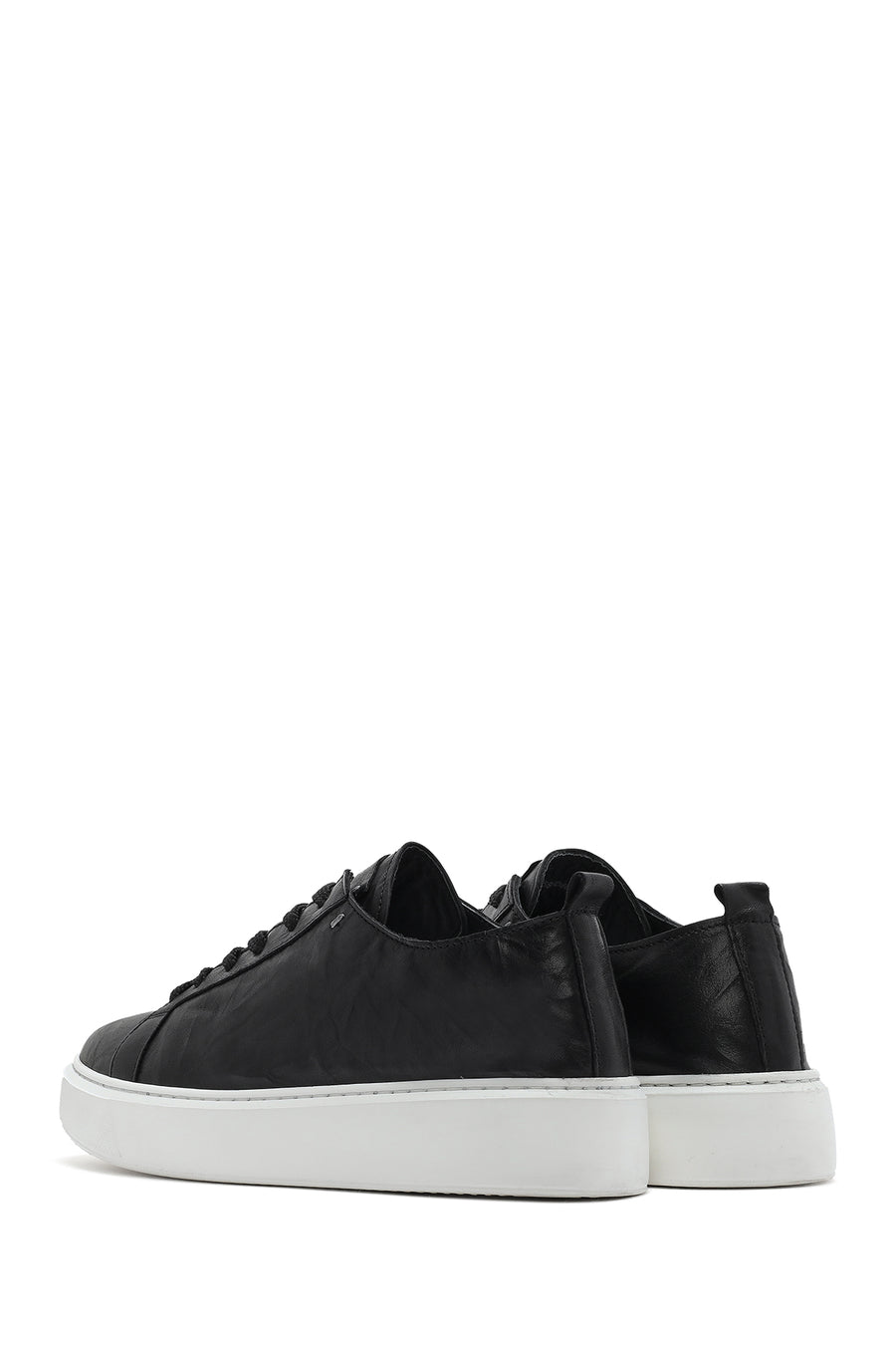 Erkek Siyah Bağcıklı Kalın Tabanlı Baskılı Deri Sneaker