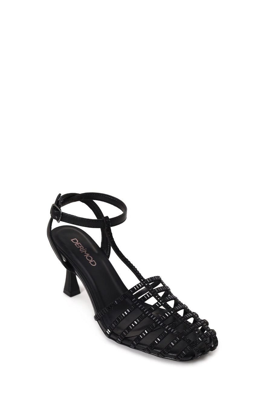 Woman Black Ankle-Buckle Open-Back Stiletto High Heel