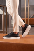 Male Black Lace-Up Thick-Soled Leather Sneaker | Derimod