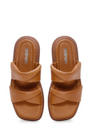 Women's Tan Leather Comfort Slippers | Derimod