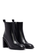 Woman Black Zippered Chunky Heels Leather Boat | Derimod