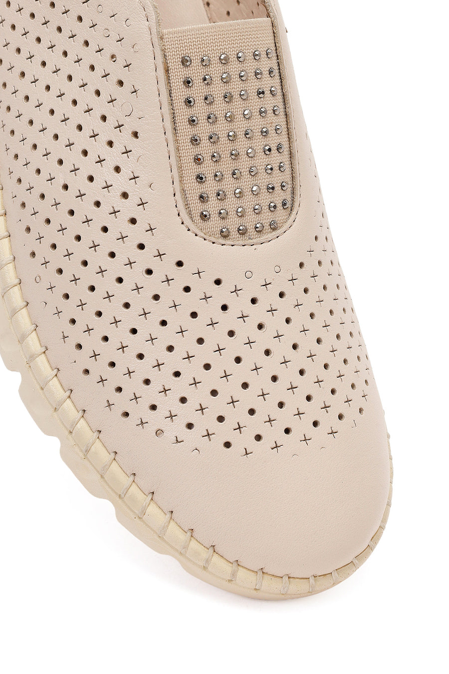 Woman Cream Leather Comfort Shoes