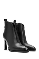 Woman Black Zip Closure Heeled Leather Boots | Derimod