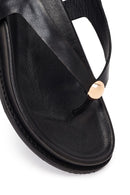 Women's Black Leather Flip-Flop Sandals with Buckle Back | Derimod