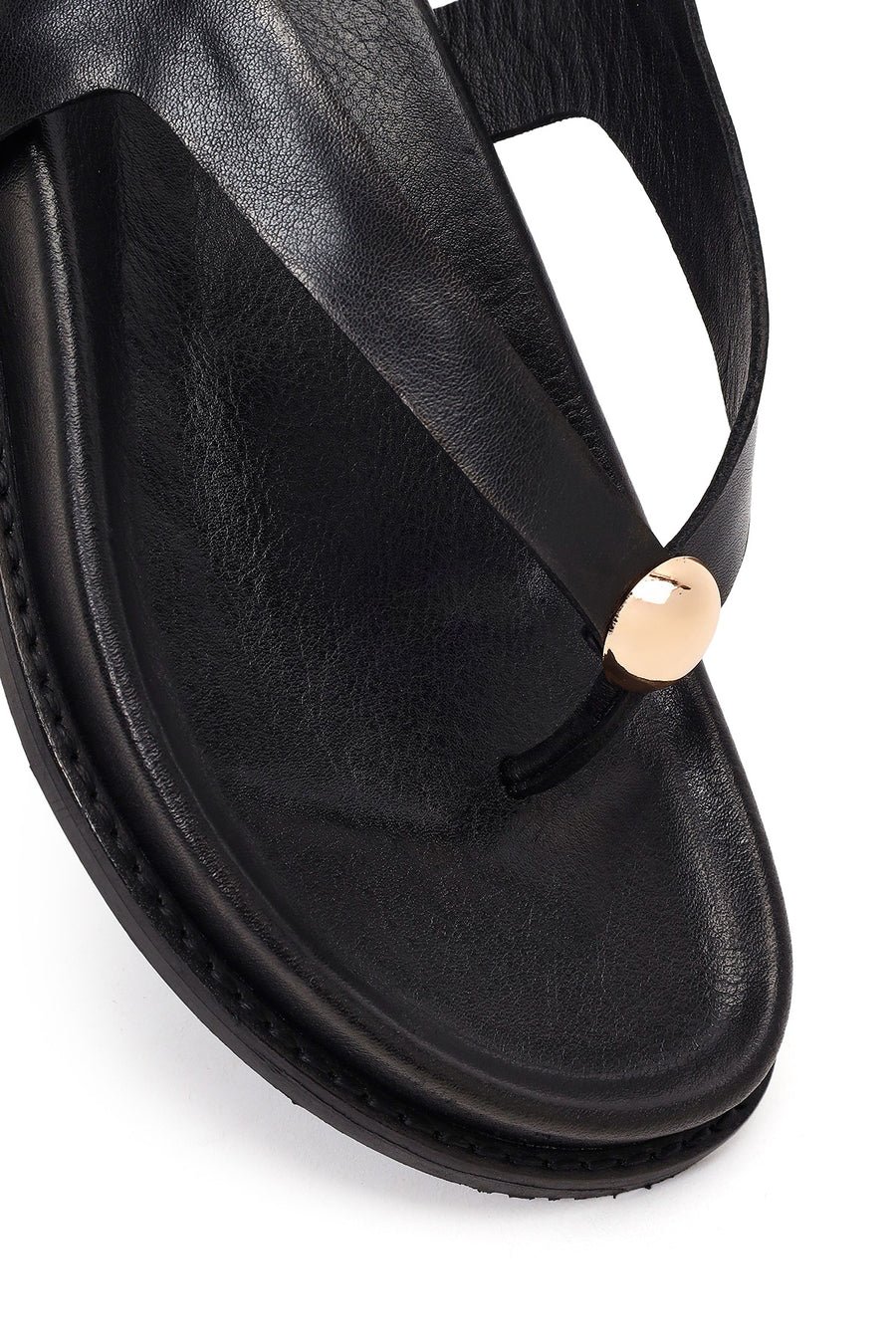 Women's Black Leather Flip-Flop Sandals with Buckle Back