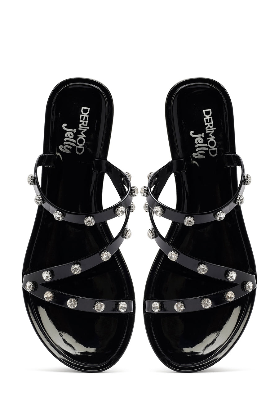 Women's Black Jelly Stone-Embellished Slippers
