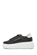 Women's Black Zippered Lace-Up Thick-Sole Leather Sneakers | Derimod