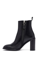 Woman Black Zippered Chunky Heels Leather Boat | Derimod