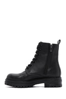 Women's Black Lace-Up Zipper Detailed Combat Boots | Derimod