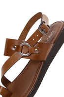 Women's Tan Flip-Flop Leather Bodrum Sandals | Derimod