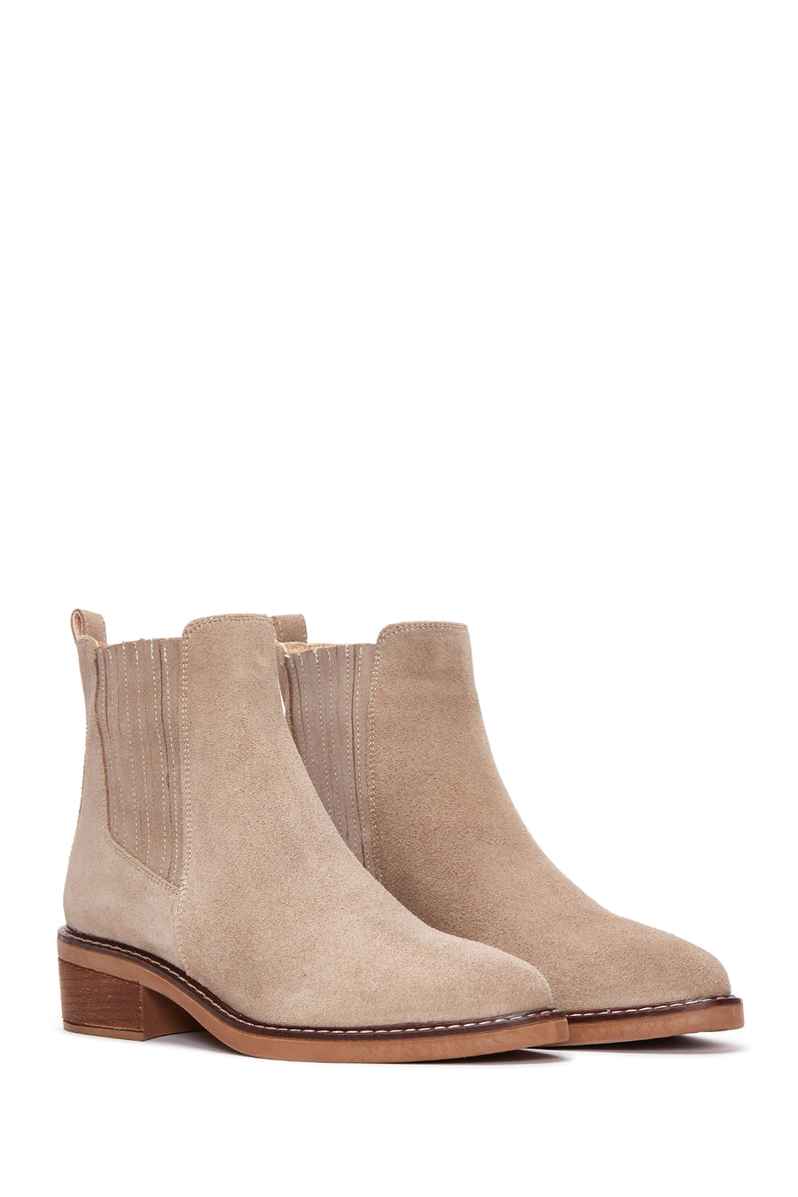 Woman Beige Suede Chelsea Boots
