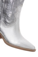 Women's Silver Leather Patterned Cowboy Boots | Derimod