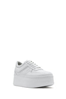 Women's White Lace-up Thick-Sole Leather Sneaker | Derimod