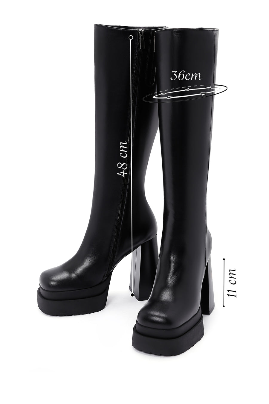 Women's Black Leather Platform High Heel Boots