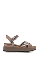 Women's Bronze Ankle Strap Chunky Sole Metallic Leather Sandals | Derimod