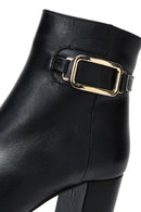 Women's Black Zippered Buckle Detailed Thick Heeled Leather Boots | Derimod