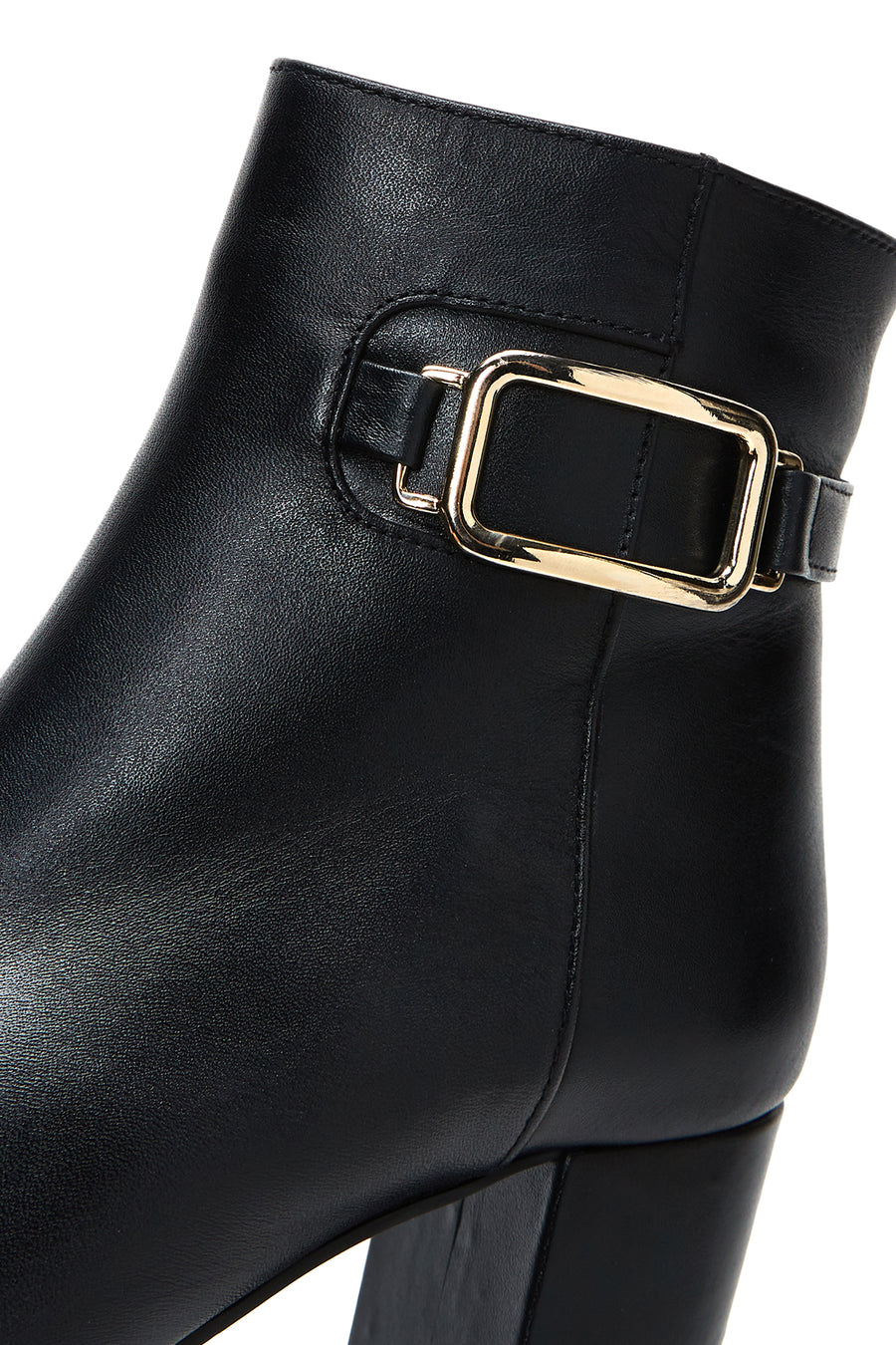 Women's Black Zippered Buckle Detailed Thick Heeled Leather Boots