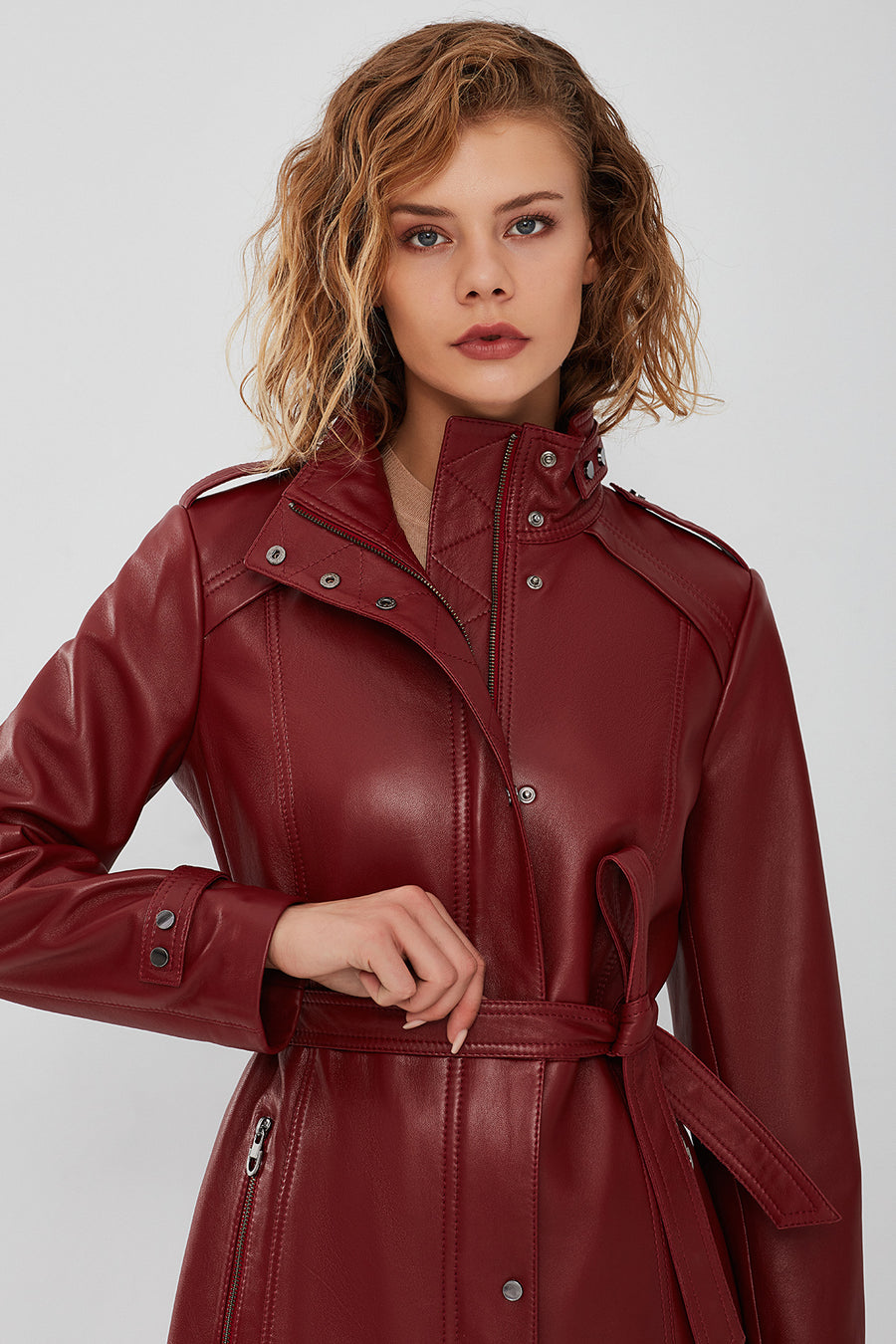 Whitney Women's Burgundy Long Leather Jacket