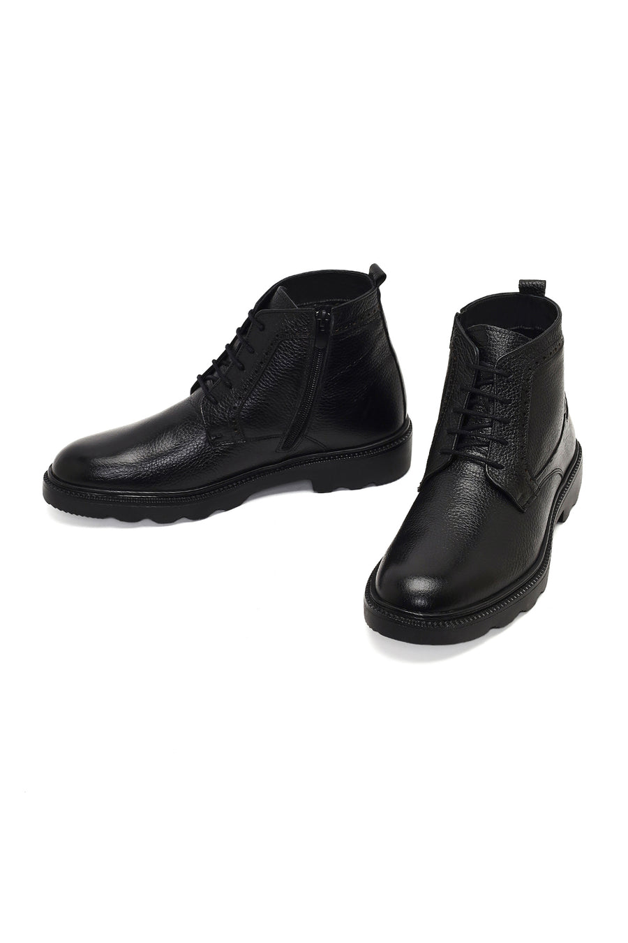 Men's Black Zippered Leather Casual Boot