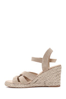 Women's Cream Ankle Buckle Platform Suede Leather Espadrille | Derimod