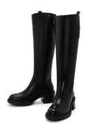 Woman Black Zip Closure Short-Heeled Leather Boots | Derimod